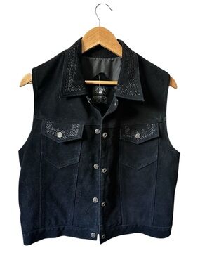 Agapo Petite Collection Black Suede Leather Vest Size Petite Large NWOT